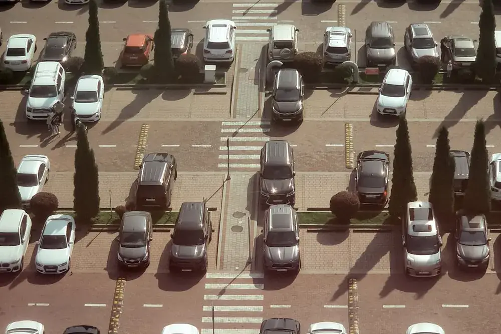 Rows of parked cars seen from above